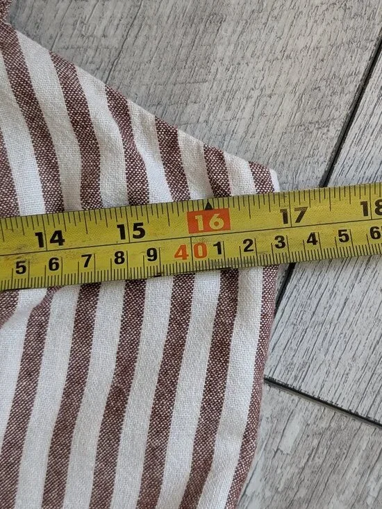 Linen Blend Striped Wide Leg Jumpsuit Smocked Back Coastal Fit & Flare M - Picture 10 of 13